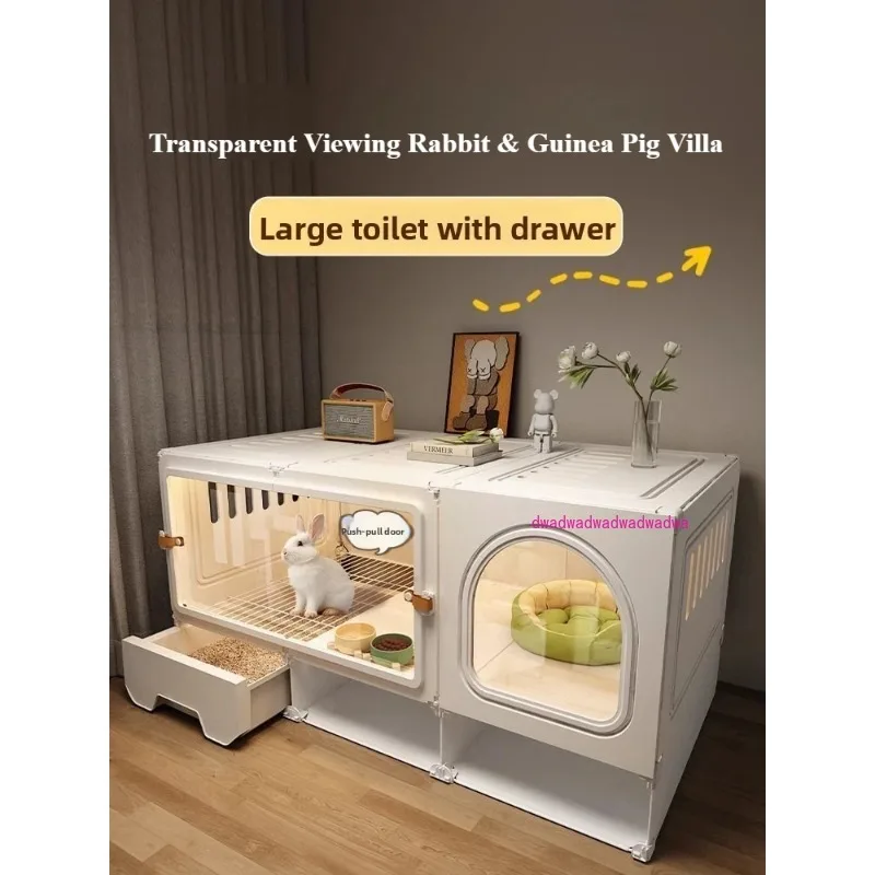 Rabbit Cage Household Villa Automatic Manure Cleaning Extra Large Luxury Nest Rabbit House Pet Guinea Pig Cage Transparent