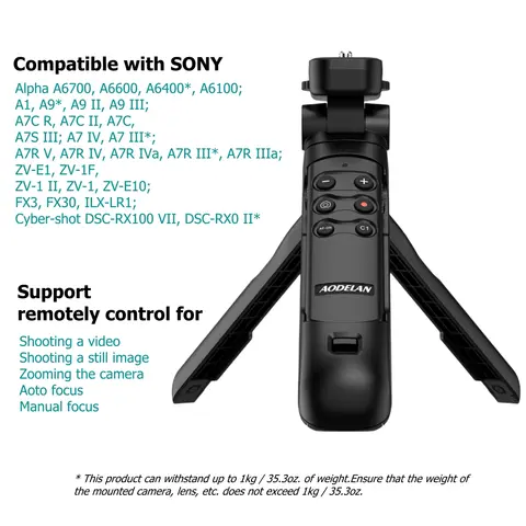 무선 그립 삼각대 원격 제어 블로깅 삼각대 YouTube TikTok for Sony a6700 a7RV a7IV ZV-1 ZV-E10 a7C a1 a9 RX100M7 RX0II