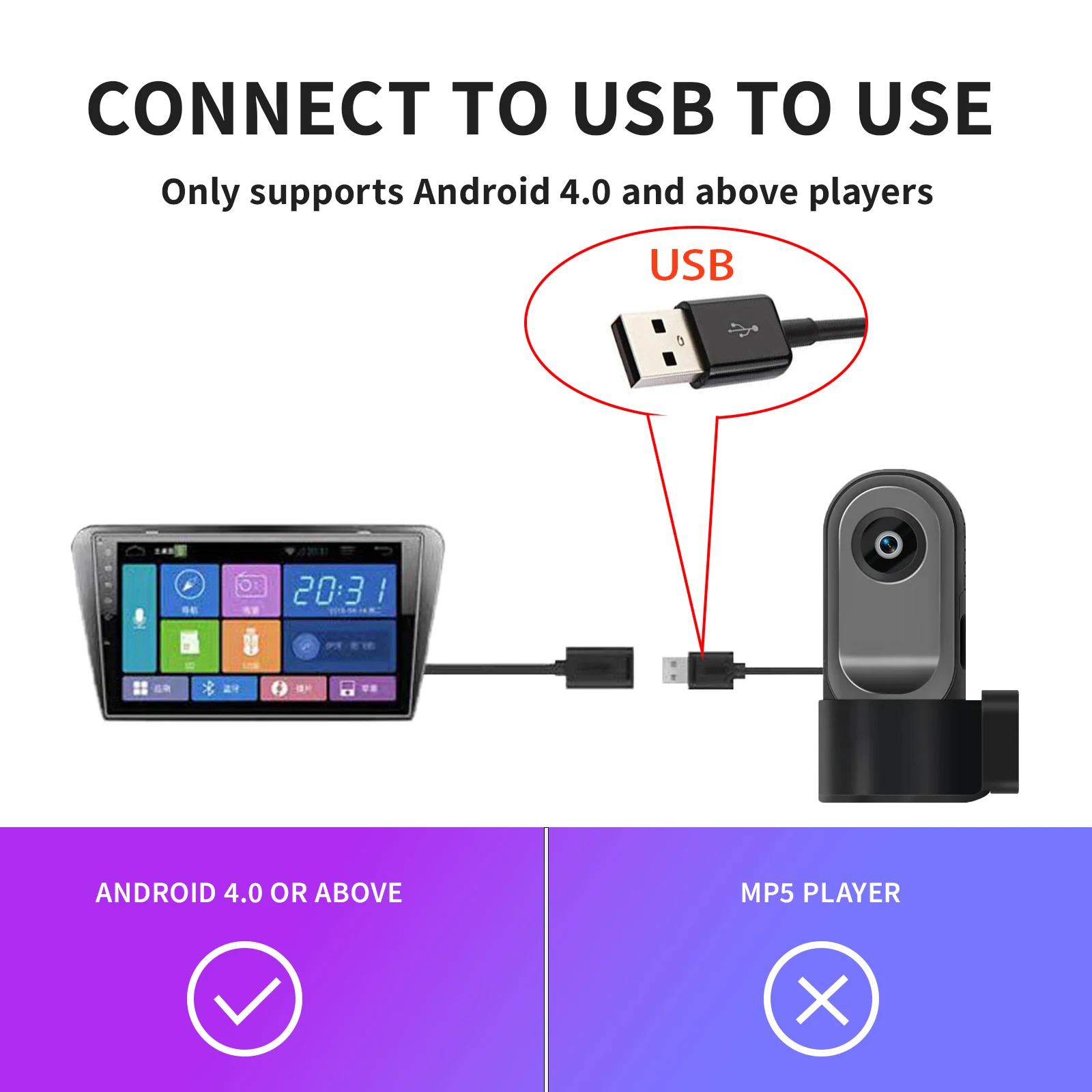 HD Dash Cam Car USB Android ADAS DVR Special for Multimedia Player Camera Video Recorder Reverse Vision Hidden Lens Zinc Alloy
