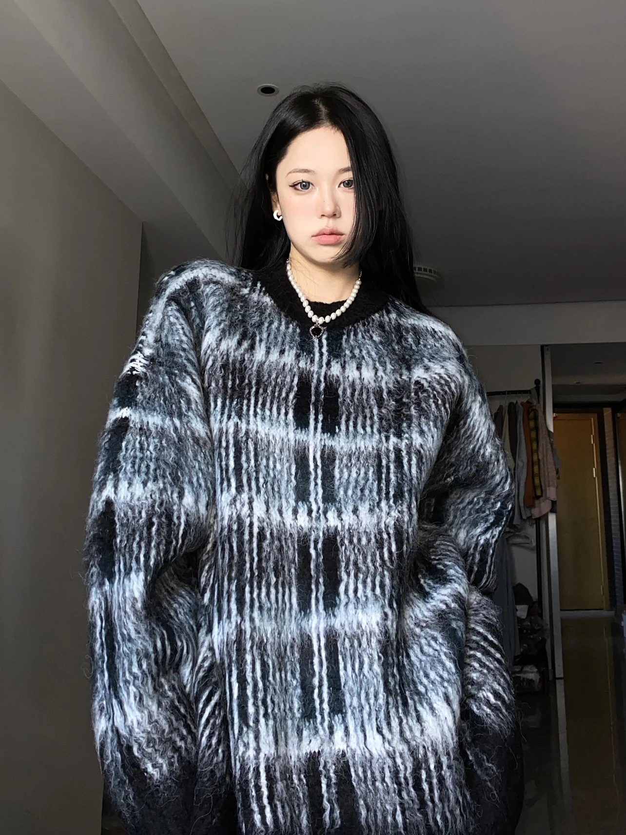 

Женский свитер Babystudios из смешанной вязаной ткани в клетку с круглым вырезом, осенне-зимний, утепленный, вязаный топ, удобный, в стиле Lazy Sle