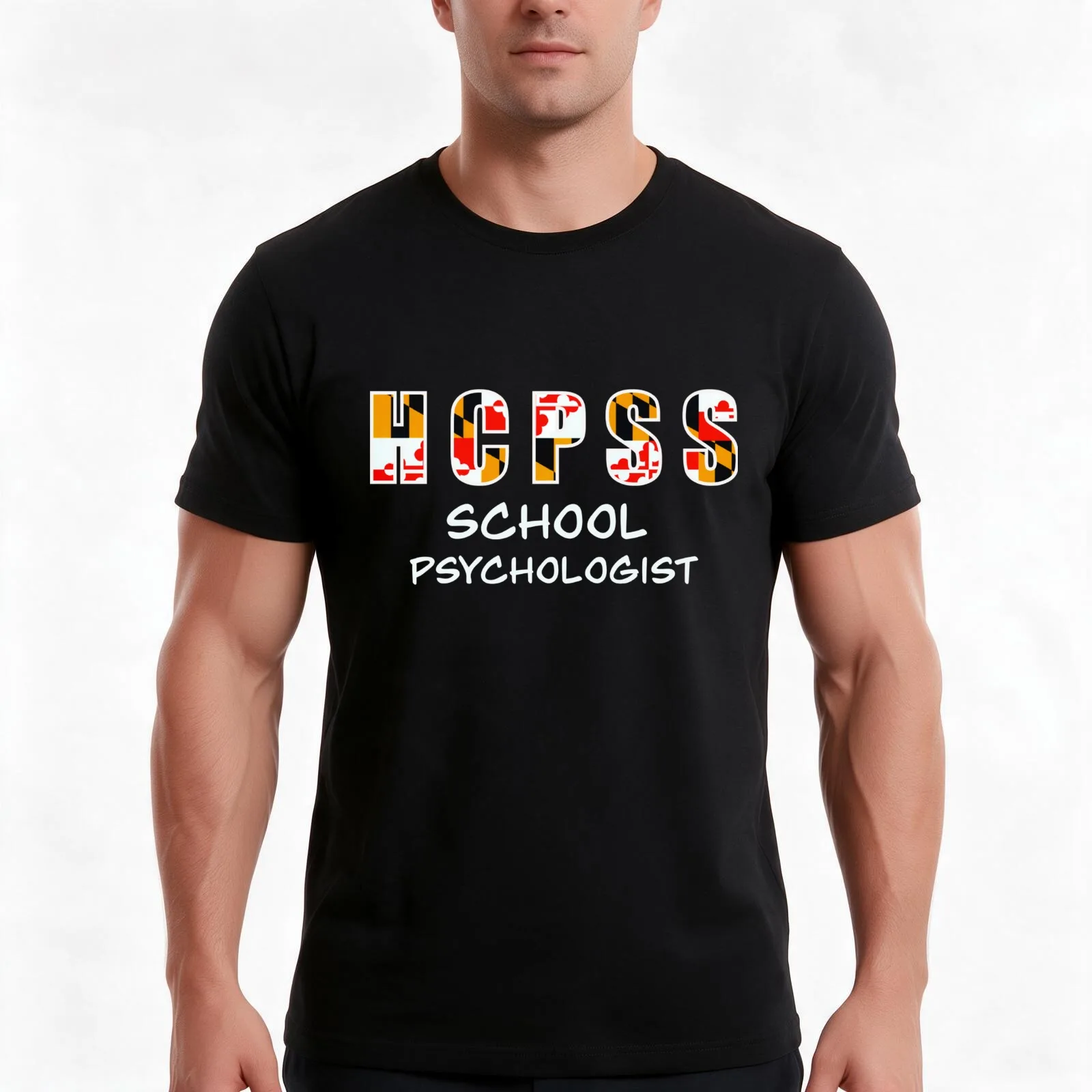 Copy of HCPSS School Psych White Text T-Shirt, Cool Short Sleeve T Shirt, Loose Casual Summer Unisex Top