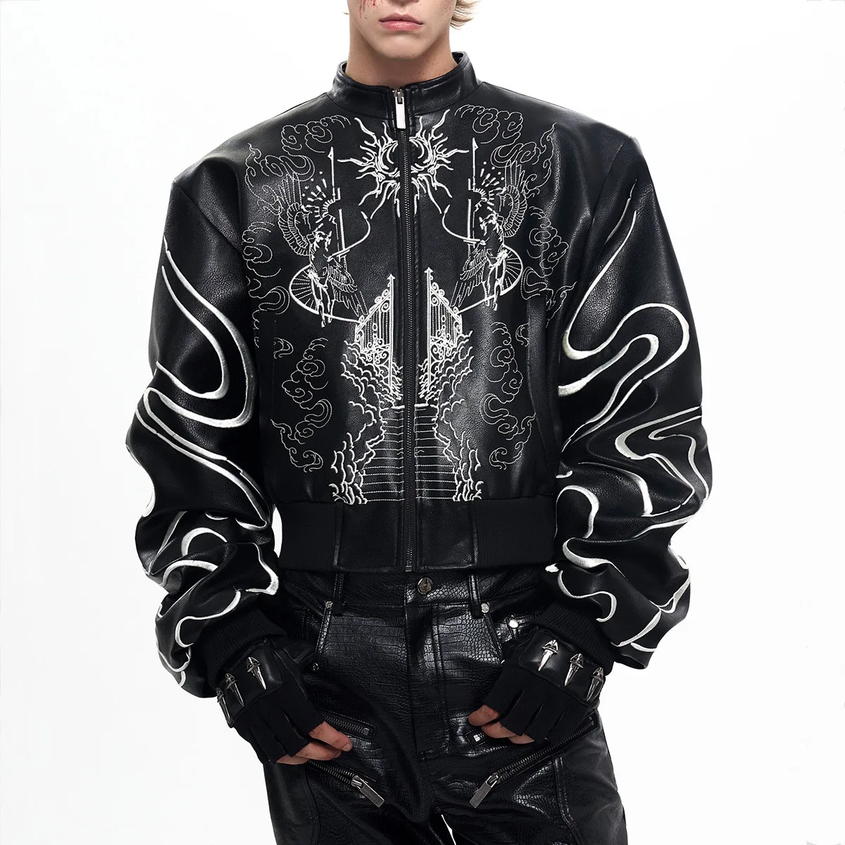 Men's Black Leather Jacket Autumn Punk Style