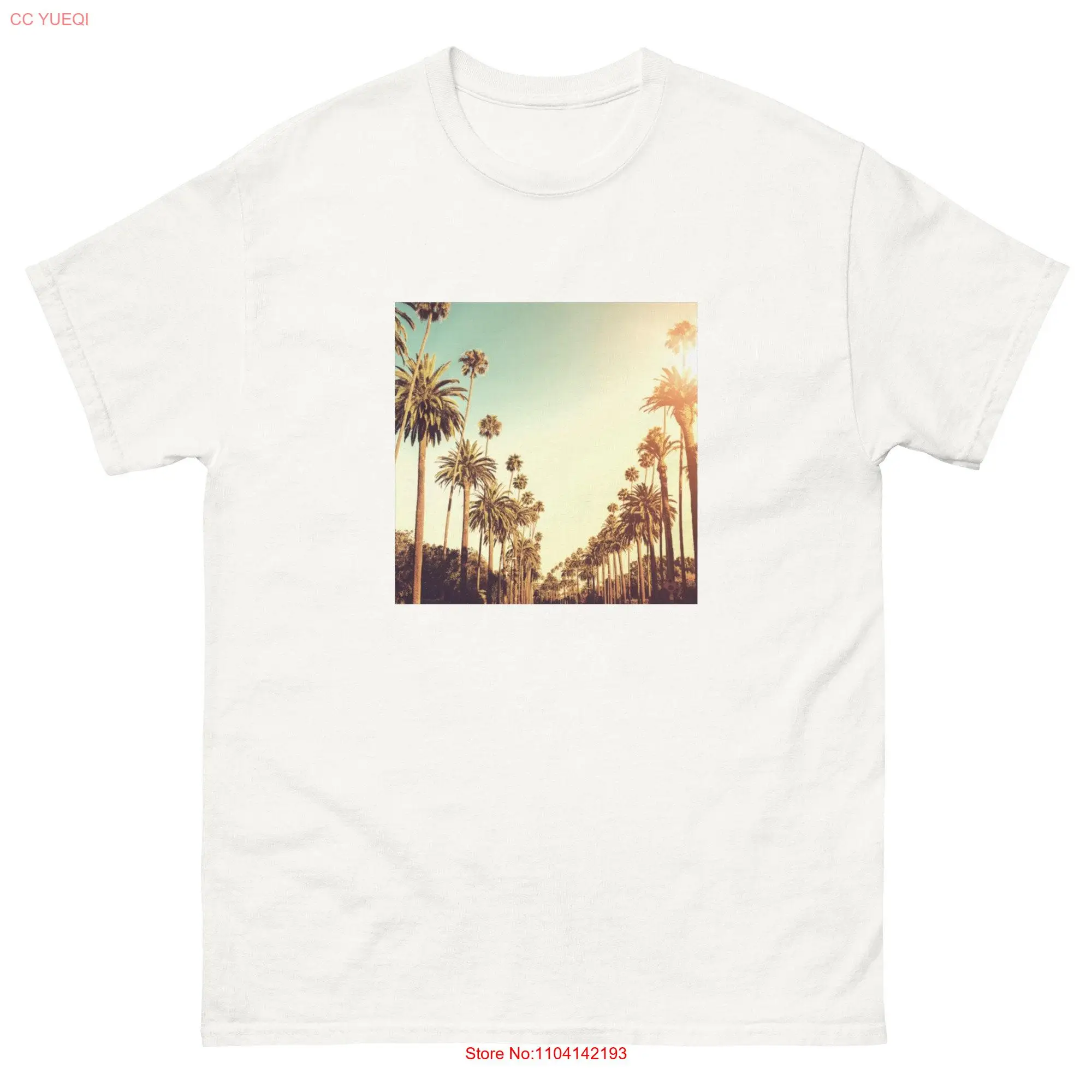 White T Shirt Palm Tree Art long or short sleeves