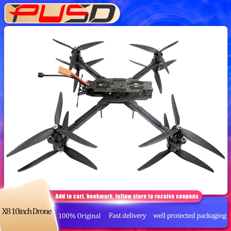 

10-дюймовый гоночный дрон FPV дальнего действия X8 с передачей изображения высокой четкости 5,8G, квадрокоптер с длительным сроком службы, тяжелой нагрузкой 5-7 кг