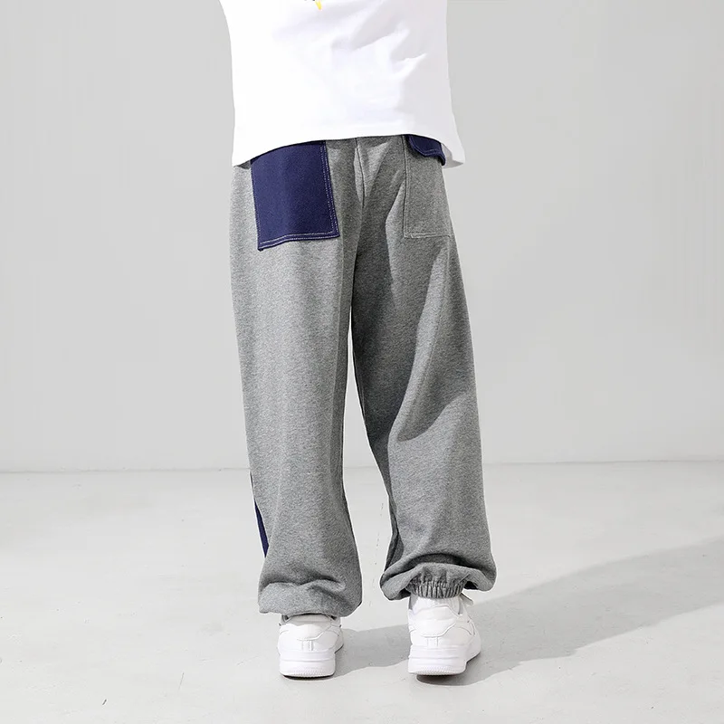 Boys Wide Leg Sweatpants Contrast Stripe Elastic Waist Cotton Sports Pants Kids Casual Athletic Trousers for Daily Outdoor Wear