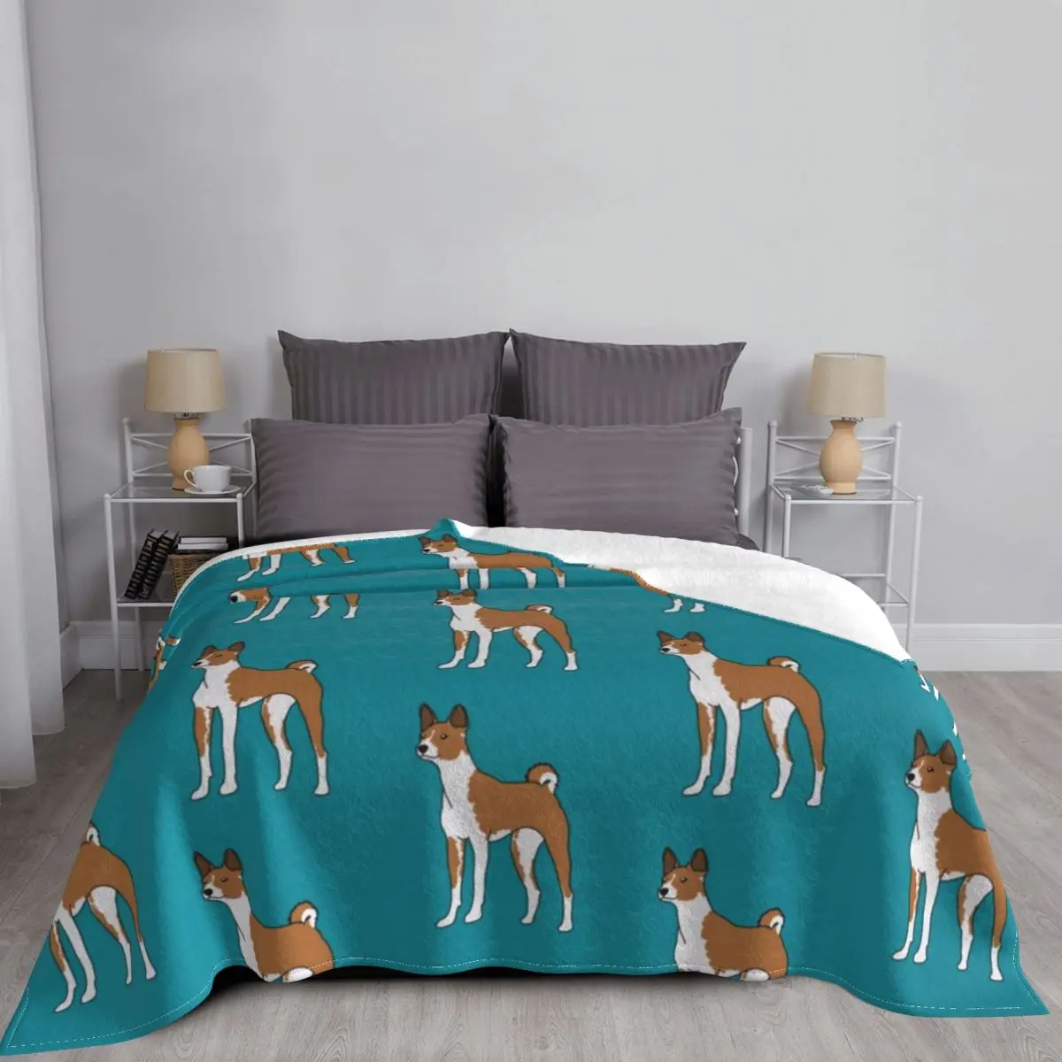 Funny Basenji Poodle Blankets Dog Animal Print Fleece Funny Warm Throw Blankets for Home Winter
