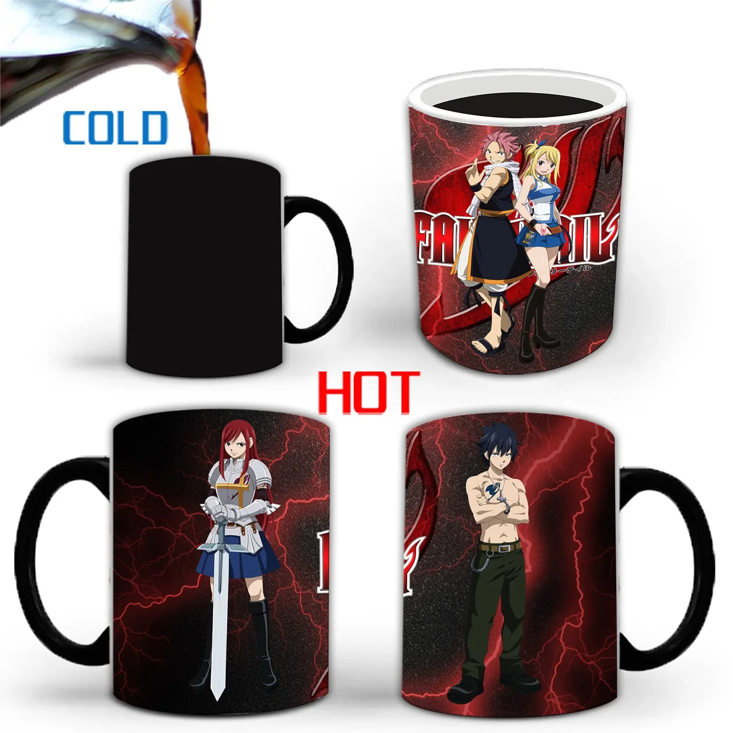 Fairy Tail Discoloration Mug Anime Color Changing Cup Animation Ceramic Coffee Cup Heat Sensitive Tea Milk Mug Novelty Drinkware