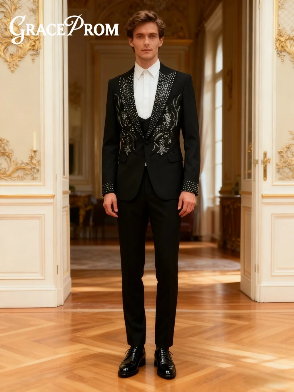 

Элегантный мужской костюм с кристаллами, комплект из 2 предметов для свадьбы, роскошный костюм жениха с кристаллами, праздничный костюм, пиджаки, брюки, изысканный мужской костюм