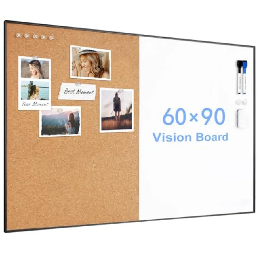 

Cork Board White Board Combo 36 x 24 Inch Bulletin Board Magnetic Dry Erase Board and Corkboard for Wall Vision Board for Home