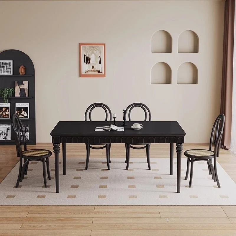 Nouvelle chaise de salle à manger premium noir, combinaison tout en bois massif, rétro rectangulaire, petite table à manger et chaises pour la maison