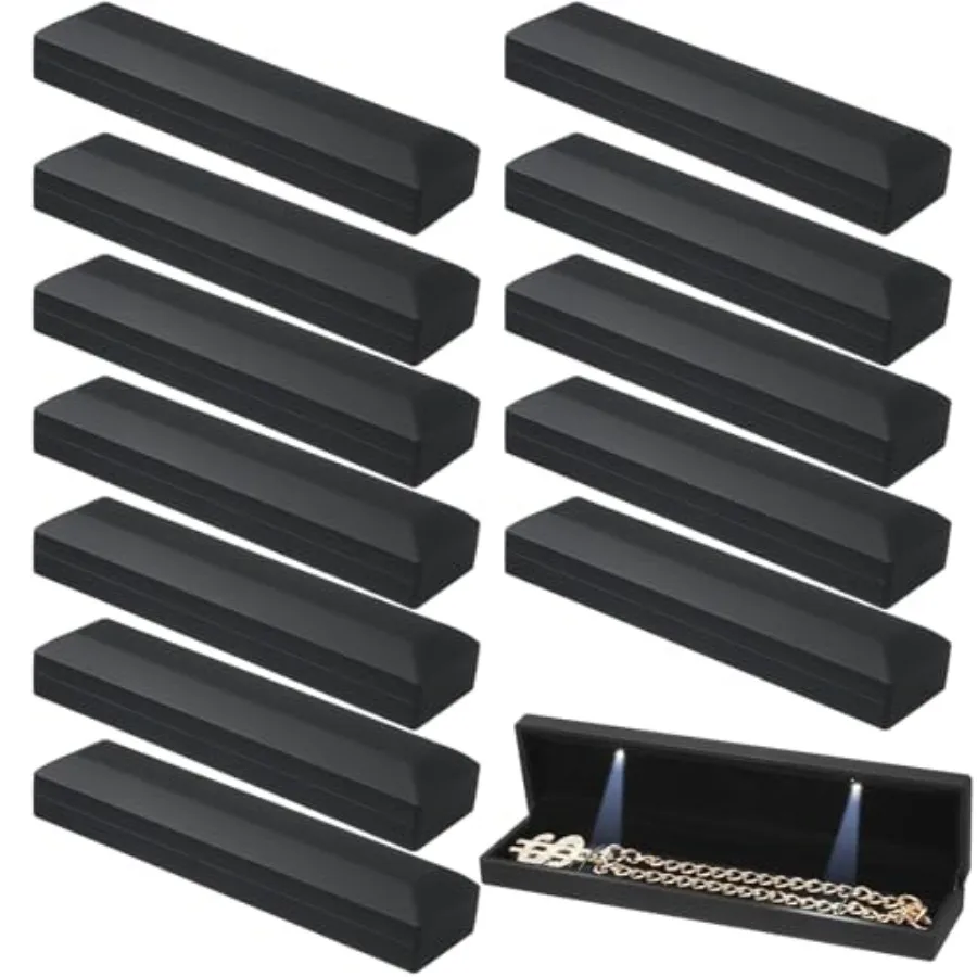 

12 шт. черные бархатные шкатулки для драгоценностей со светодиодной подсветкой, кольцо, ожерелье, браслет, цепочка, подарочная коробка, оптовое предложение свадьбы, юбилей Lon