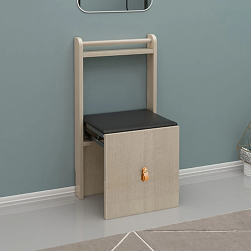 Invisible ultra-thin non-punching folding shoe changing stool, wall hanging wall at the door, try on shoe mirror chair, retracta
