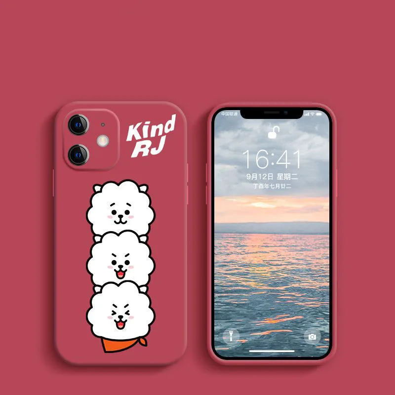 

Bt21 Kawaii Anime Rj for Iphone Mini 12 13 Cover Case Luxury Shockproof Soft Tpu Liquid Silicone Phone Back Case for Iphone