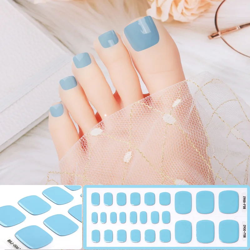 Pure Color Gel UV Semi Curing Phototherapy Toe Stickers 26Tips Korean Toe Foot Gel Nail Art Wraps Decorations