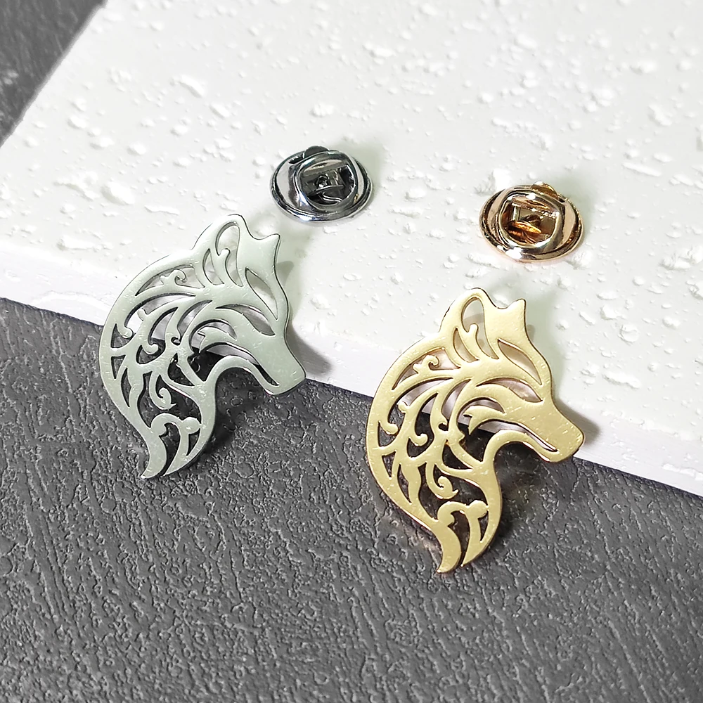 Классическая брошь с полой головой волка, модная брошь из нержавеющей стали с головой лисы, значок, женские украшения, подарки на день рождения, оптовая продажа