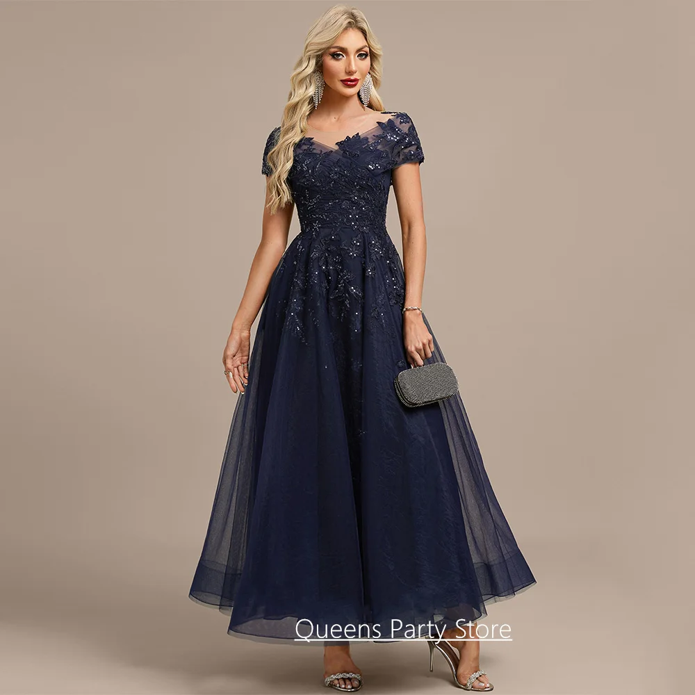 Customized Mother of The Bride Dress Cheap Off The Shoulder V Neck Sequined Applique Tulle Wedding Guest Gown Party Dresses