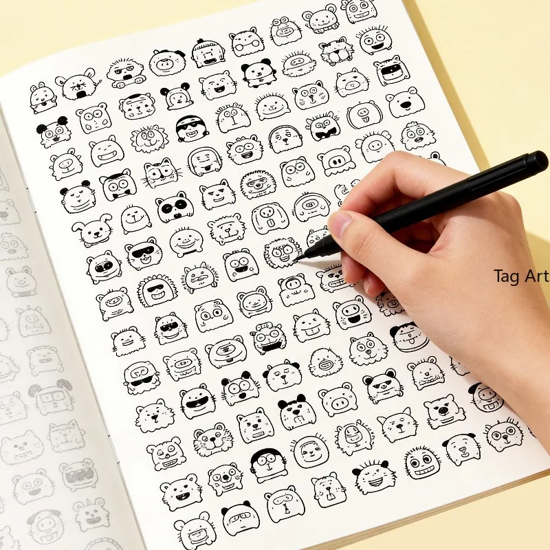 40 Page Doodle Coloring Book with Theme Lines Such As Funny Animals/monsters, Decompression Simple Stroke Copying Coloring Album