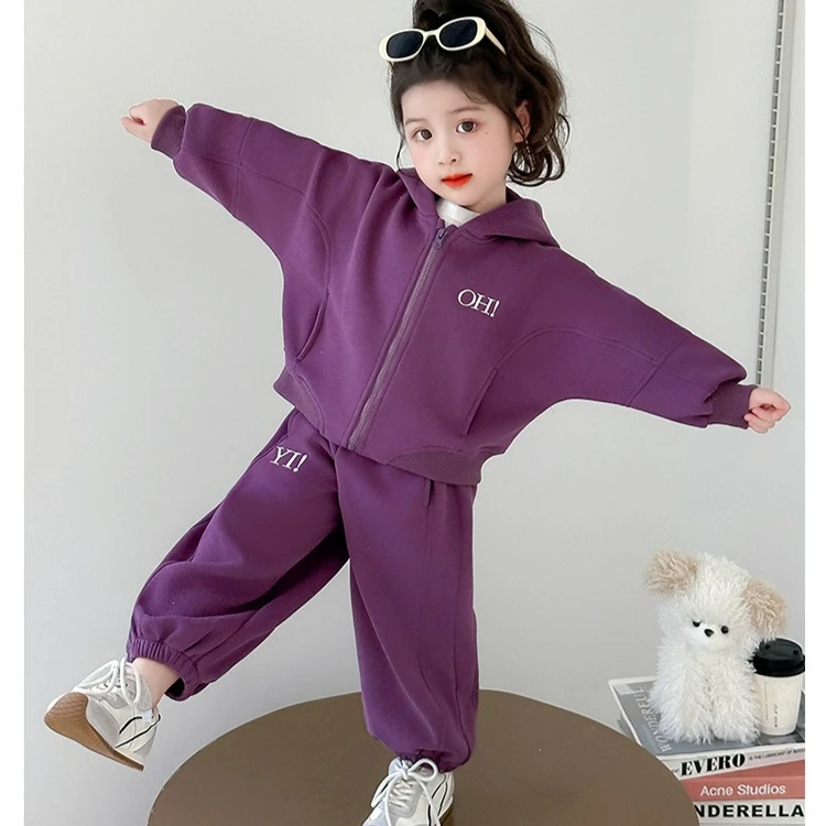 Girls Suit 2025 Autumn New Children's Clothing Korean Style Girl Baby Bright Color Hoodie Sports Two Piece Leisure Daily Sweet