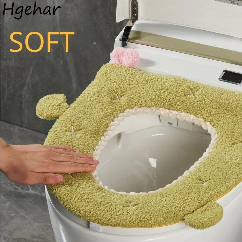 Universal Toilet Seat Cover Skin-friendly Four Season Winter Thickening with Handle Cute Bathroom Accessories Zipper Closestool