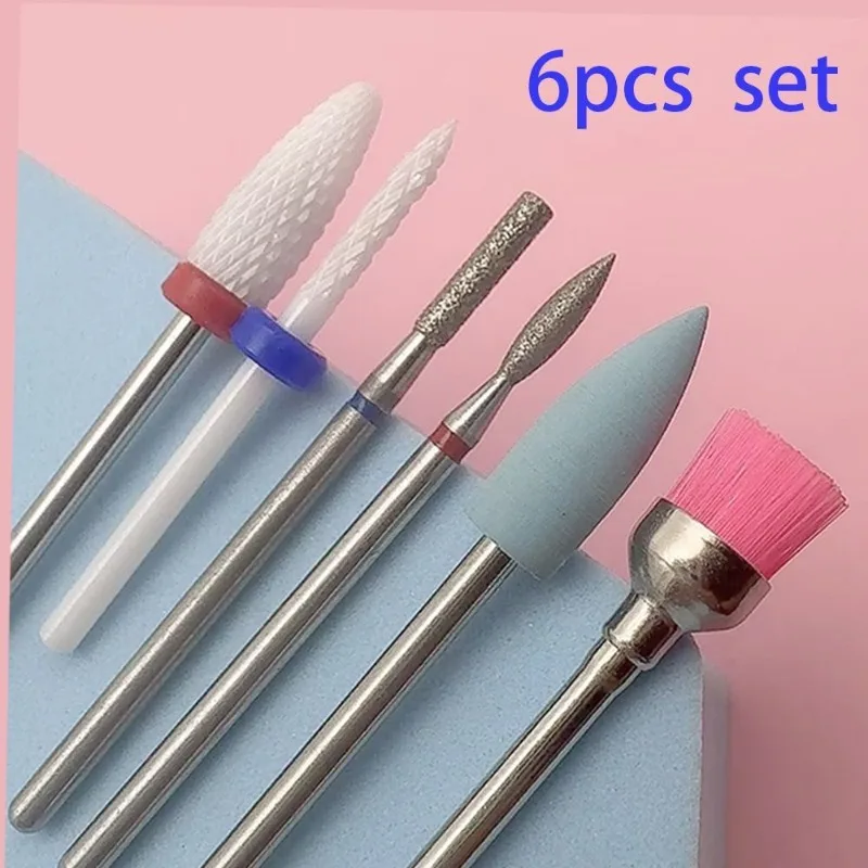 6Pcs Nail Drill Bits Set Rotary Grinding Buffer Polisher Tools For Gel Nail Removal Manicure Pedicure Nail Art