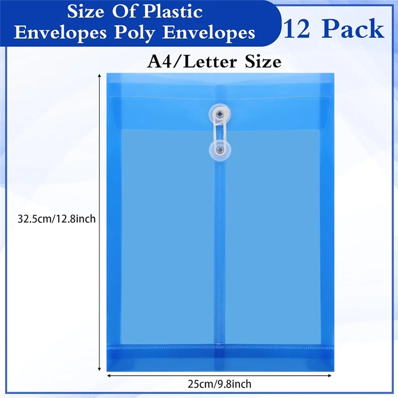 High Quality-12PCS Plastic File Folders For Documents,A4 Plastic Envelopes Folders With Snap Closure And String Tie,For School H