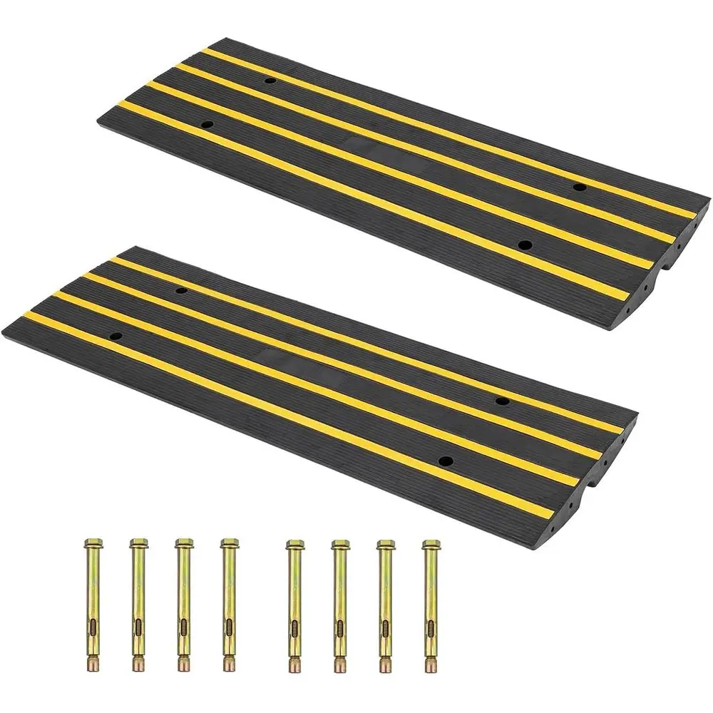 

Pair of 48 Driveway Rubber Curb Ramps, 2.6 Rise, Low Profile with Drainage for Trucks, Trailers, and Loading Docks