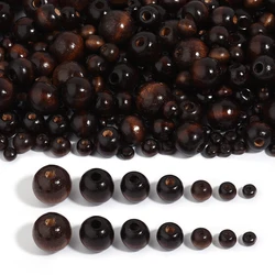 Louleur Dark Brown Round Natural Wooden Beads for Jewelry Making Big Hole Bead Loose Spacer Wood Beads Diy Bracelet