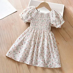 Girls Dresses 2024 Summer New Baby Girls Floral Short Sleeves Dress 3-7Yrs Children Clothes Holiday Casual Kids Printed Clothing