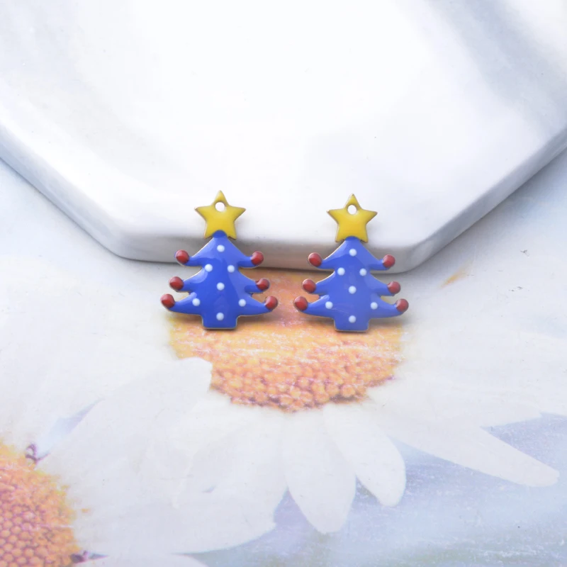 6 Stück Weihnachtsbaum-Anhänger aus emailliertem Kupfer, beidseitig mit Tropfenlackierung, bunte Anhänger für DIY-Schmuckzubehör – Detail 6