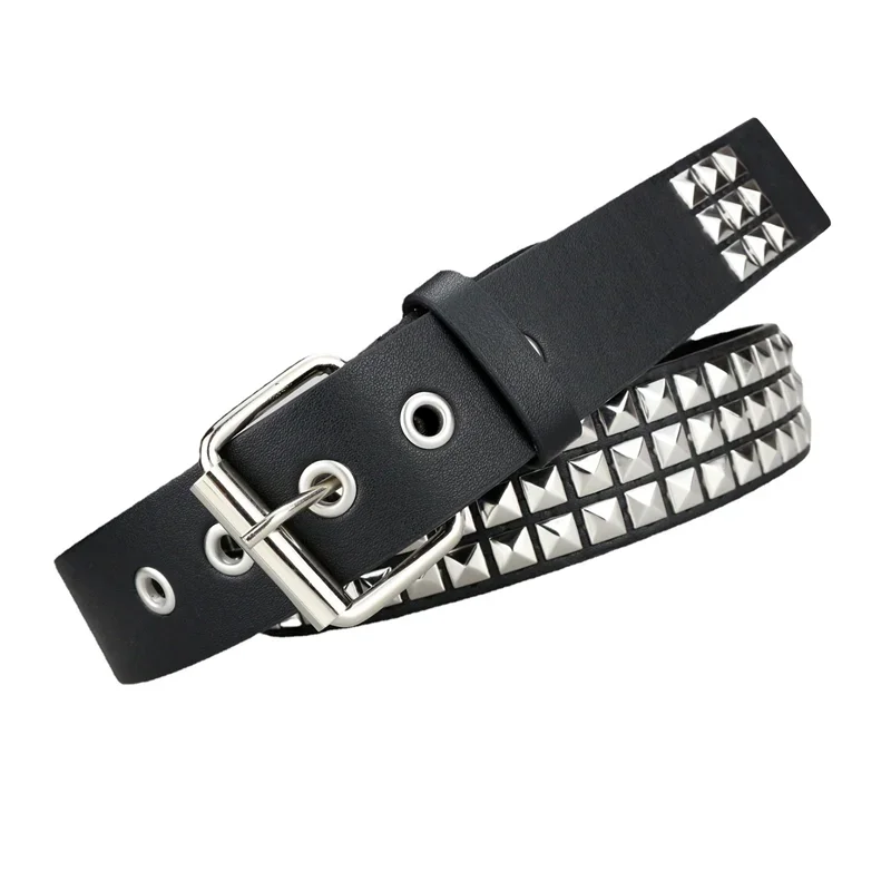 Women Fashion Men Belt 2024 Casual PU Leather Rivets Adjustable Cinch Belt Waistband for Daily Street 105/115/125cm