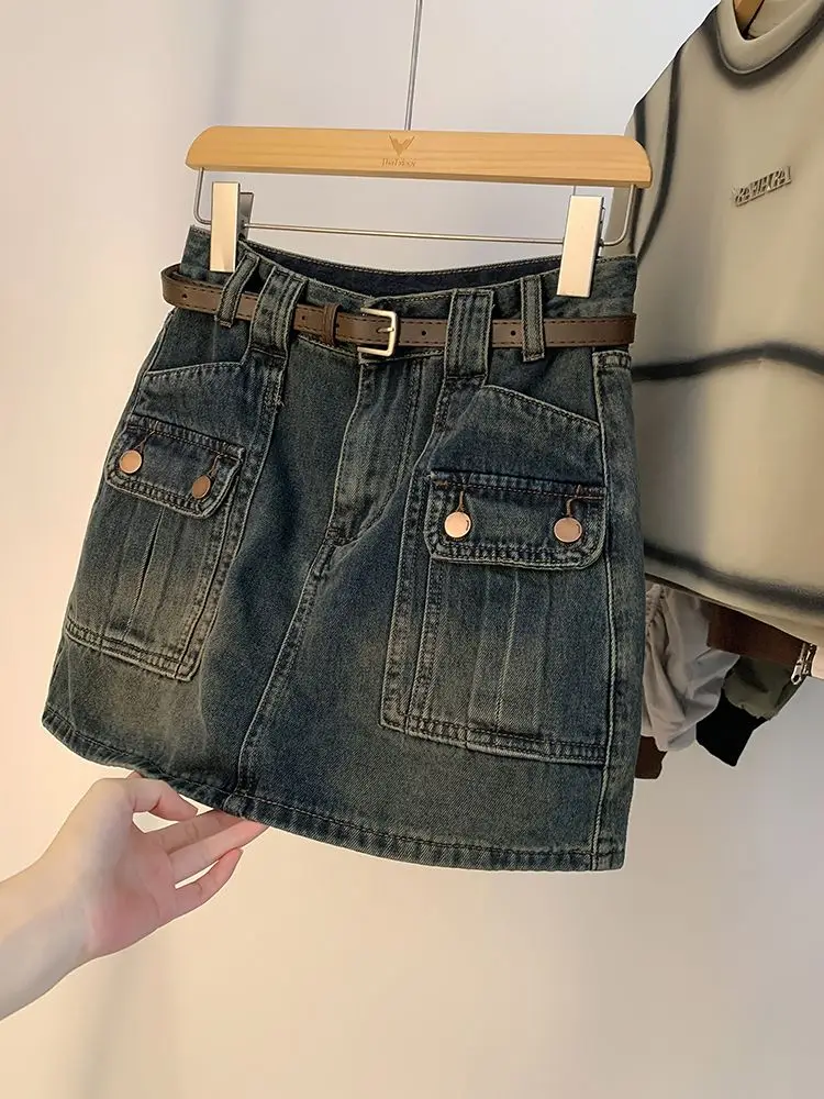 

Jeans Skirts for Women Gyaru Sexy with Pocket Retro Woman Denim Skirt Short Cheap Premium Korean Fashion Luxury Elegant Style