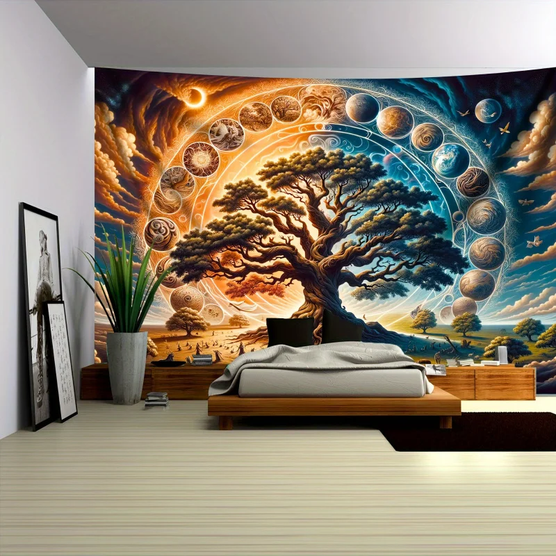 VIKAMA Kosmischer Baum des Lebens Wandteppich, künstlerischer Wandteppich, geeignet für Wohnzimmer und Schlafzimmer, Heimtextilien