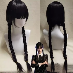 Wednesday Addams Cosplay Wig Girls Black Long Braided Wig Wednesday Cosplay Synthetic Hairs Halloween Wigs for Women