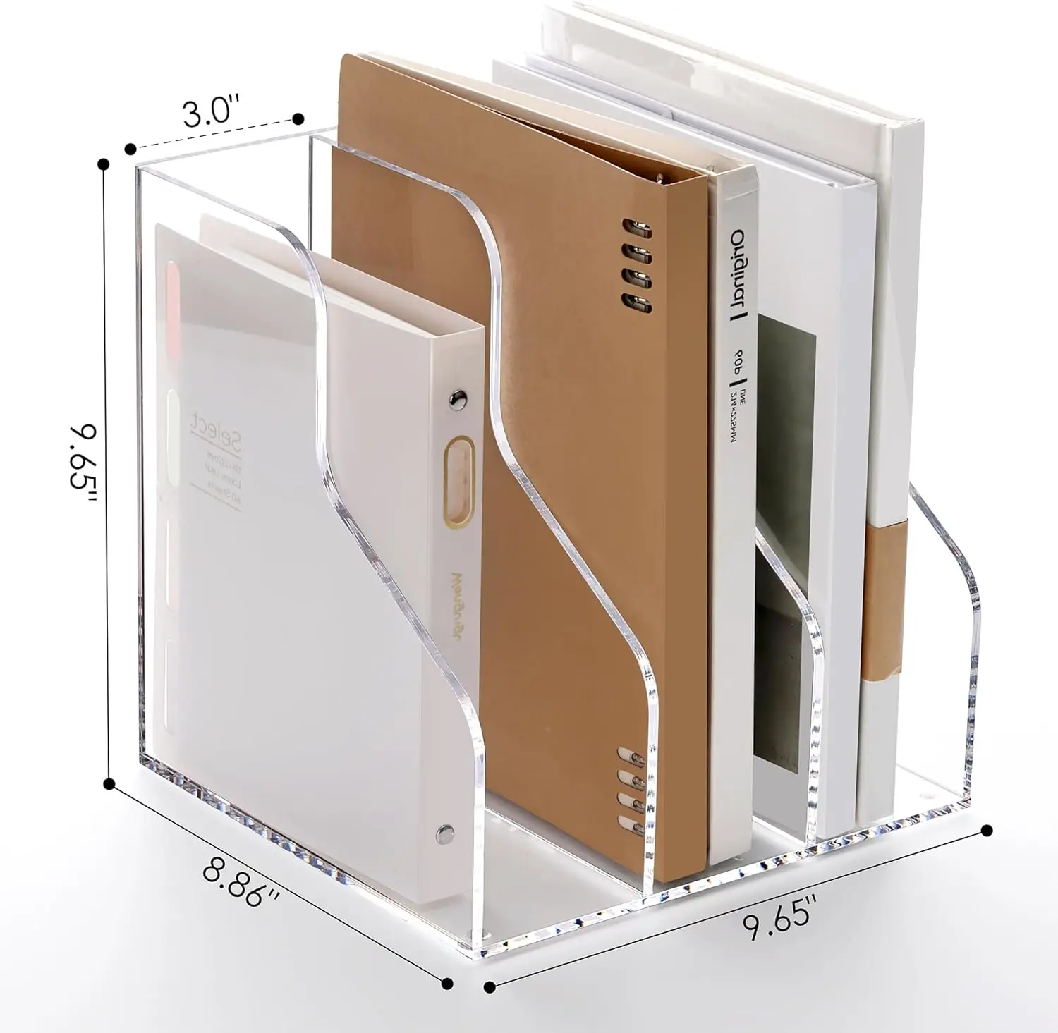 Clear Acrylic Magazine File Holder with 3 Compartments, Desk Organizer for Home Office School