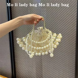 Luxury Pearl Beading Handmade Fan Bag Women Fashion Handbag High Quality Evening Bag Dinner Party Clutch Purse Shoulder Bag