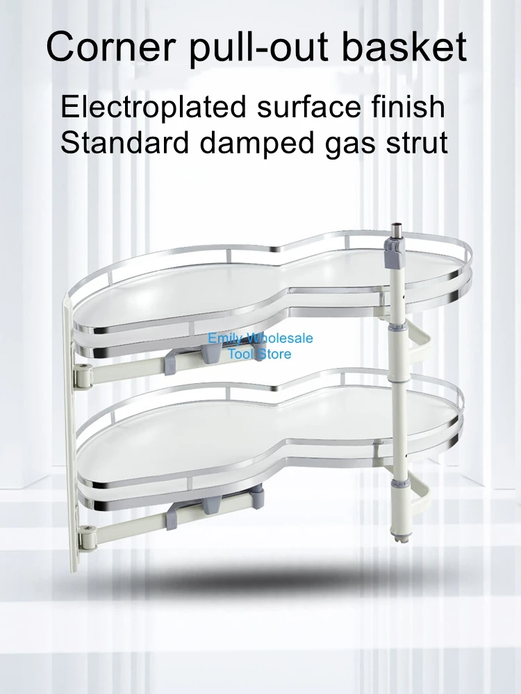 

Corner Pull-Out Basket for Kitchen Cabinets, Double-Tier Shelving Unit, Flying Saucer-Style Pull-Out Basket Storage