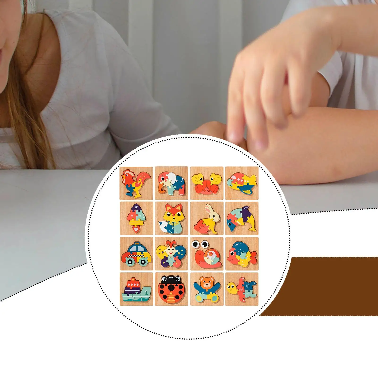 

16x Wooden Puzzle Challenging Shape Matching Board, Wooden Jigsaw Puzzle for Problem, Solving Shapes , Color Perception