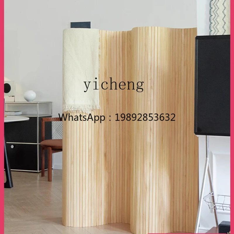 H3-27 Log screen partition living room modern simple folding mobile screen porch privacy occlusion arc