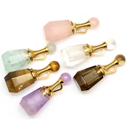Natural Stone Perfume Bottle necklace Healing Clear Quartz Crystal Pendant Reiki Essentials Oil Diffuser Vial Necklace