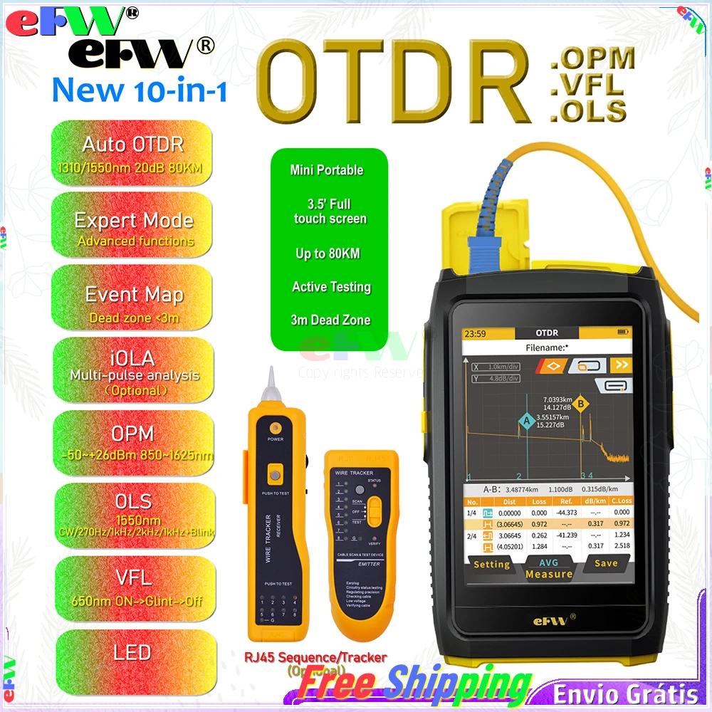 Smart MINI OTDR Active Fiber Testor 1550nm 20dB Touch Screen Optical Time Domain Reflectometer OTDR OPM VFL OLS SC LED eFVV-100U