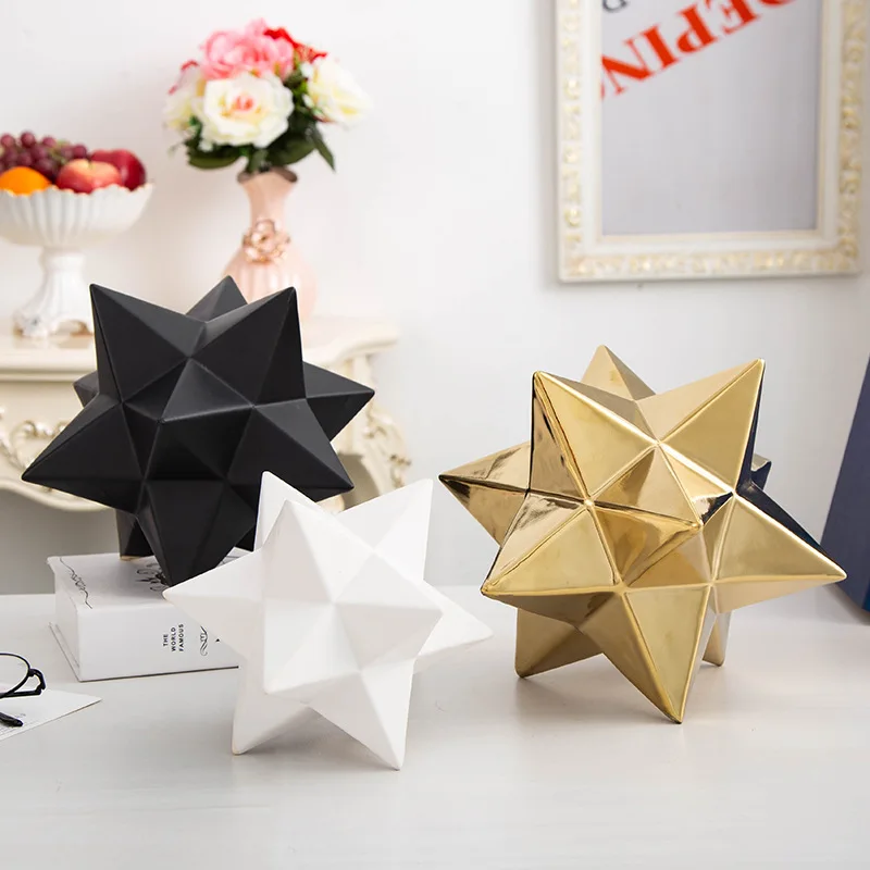 

Modern Porcelain Geometry Shape Particle Model Tabletop Ceramics Star Figure Pyramid Sign Ornament Novelty Handicraft Room Decor