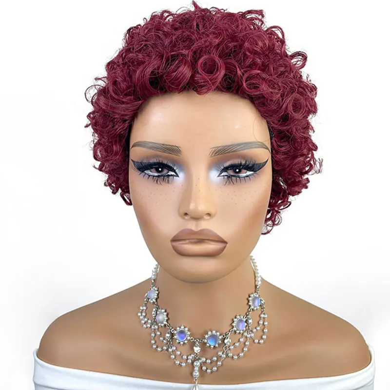 Short Curly Pixie Cut Human Hair Wigs For Black Women 99J Pixie Cut Wigs Human Hair Full Machine Made Wigs On Sale