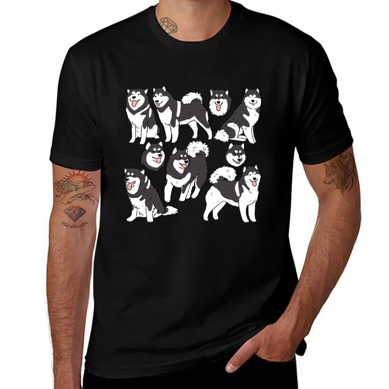

Alaskan malamute dog illustration pattern T-Shirt quick drying summer 2025 t shirt men 100℅ cotton