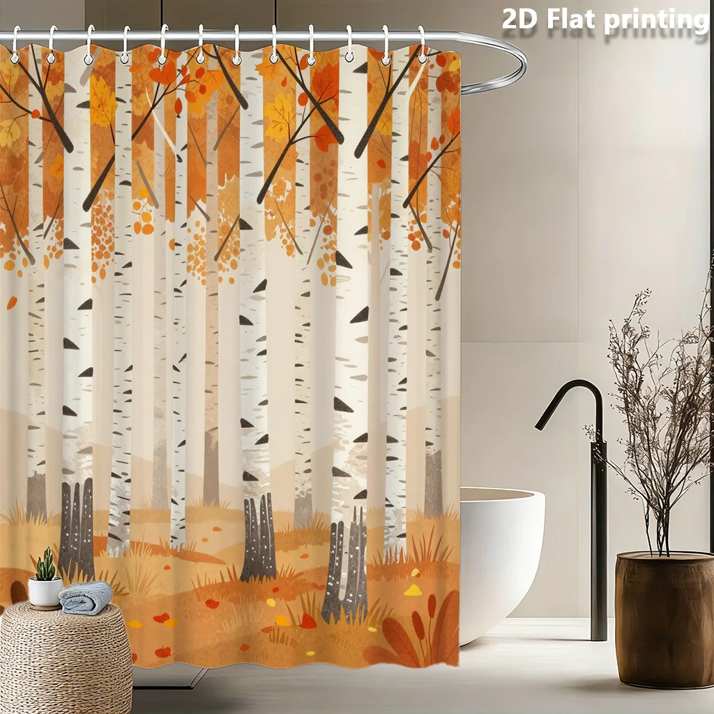 

Aesthetic Autumn Forest Print Shower Curtain Waterproof Bathroom Decoration Woodland Nature Leaves Design 180x180cm
