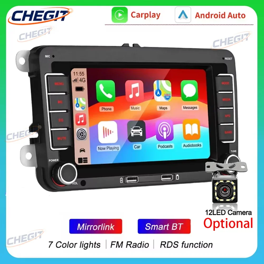 For VW 7 Inch 2 Din Car Multimedia Player Wireless CarPlay Android Auto RDS FM Stereo Touch Screen Multimedia Player Car Radi