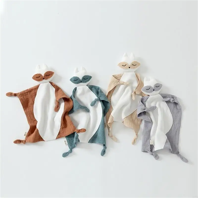 

D7YD Soothe Appease Towel Comforter Cotton Handkerchief Handcloth Infant Toddlers Baby SalivaTowel LittleFox Comfort Blanket