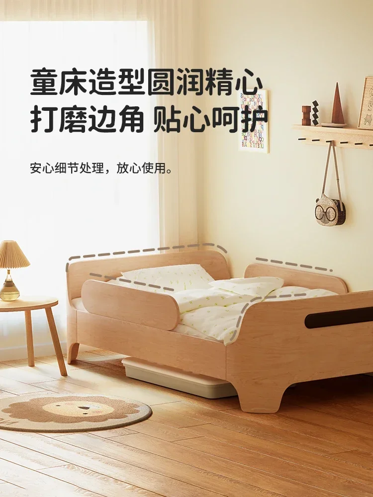 Children's bed for boys and girls 1.2m single bed guardrail baby splicing edge bed Princess log white widened bedroom.