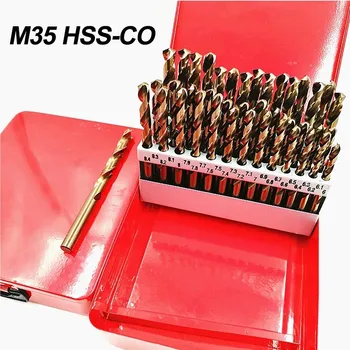 41/51 Stück M35 Kobaltbohrer-Set HSS-Co Spiralbohrer mit Spiralbohrer und Metallgehäuse zum Bohren von Edelstahl, Holz und Metall