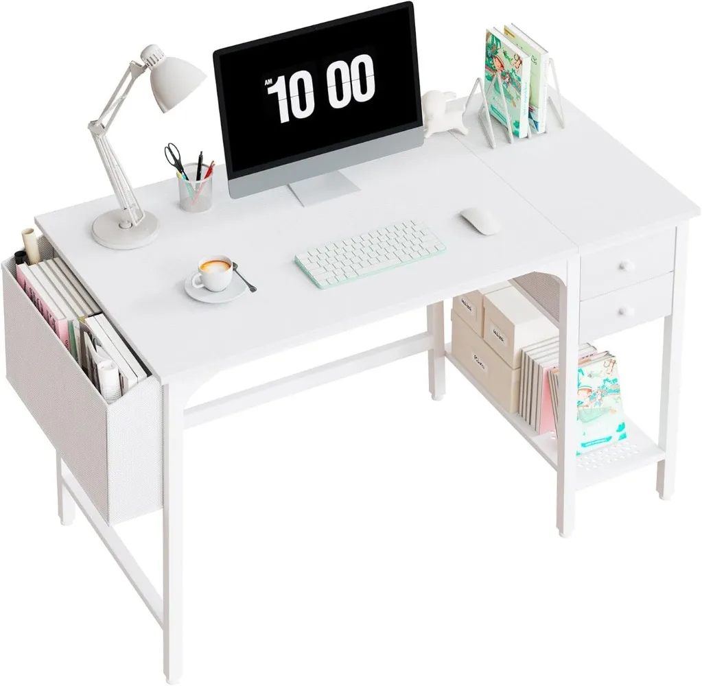 

Lufeiya White Small Desk W/ Drawers - 40 in Computer Desk for Small Space Home Office,Modern Simple Study Writing Table PC Desks