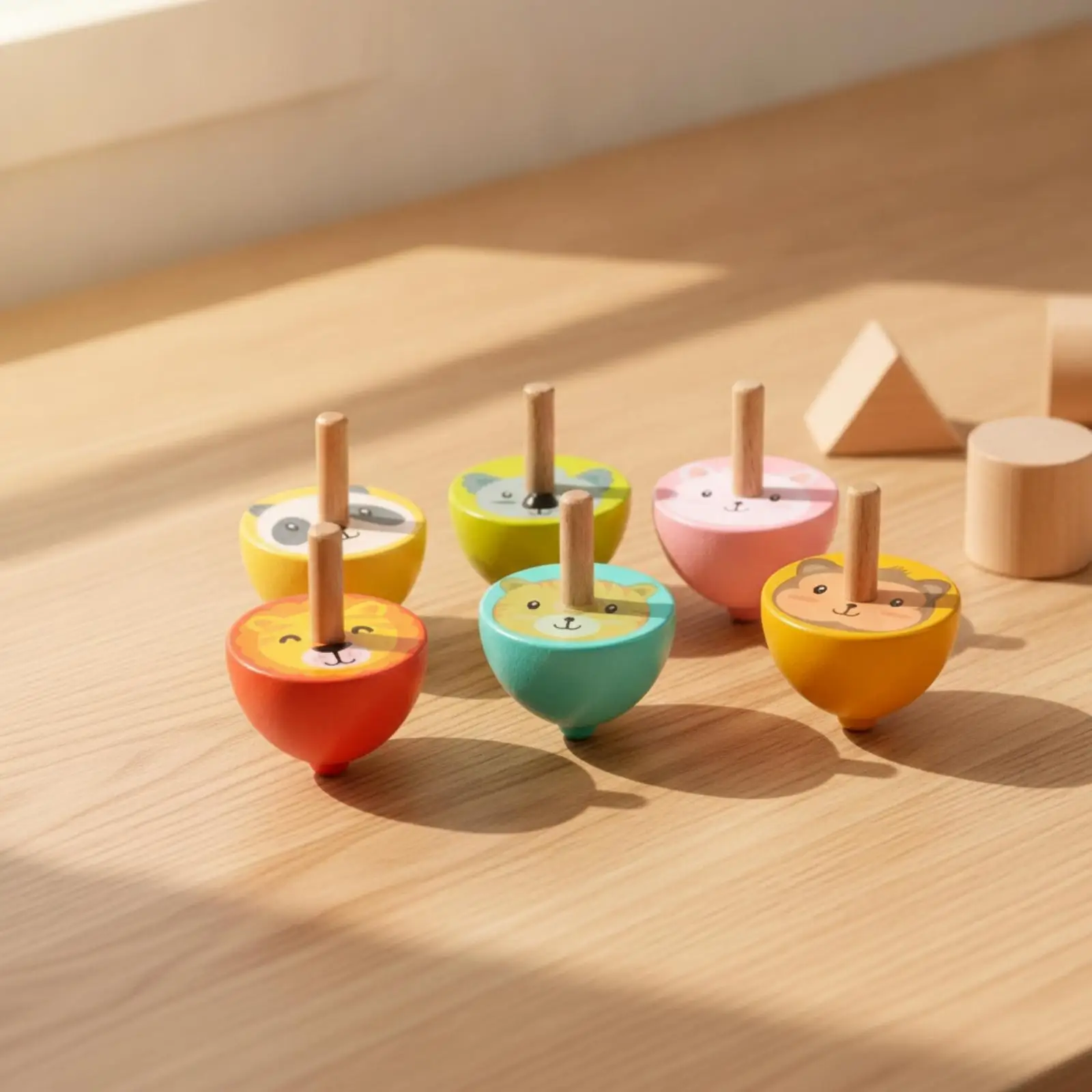 Traditional Wooden Top for Kids Hand Twist Rotating Toy Tabletop Game Family Time
